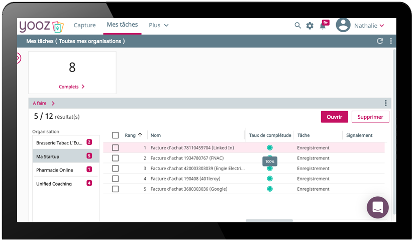 capture d'écran logiciel Yooz facture